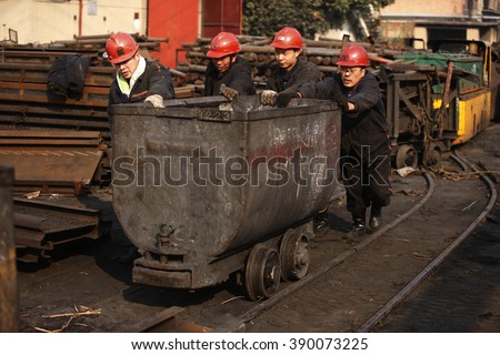 Portraits of Chinese coal miners at a coal in Huaibei, Anhui province, east China on 21th November 2015.