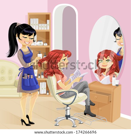 Service girl in a beauty salon at the hairdresser. Raster version