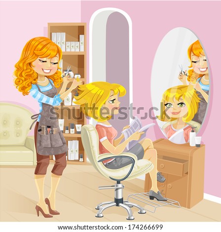 Service girl in a beauty salon at the hairdresser. Raster version