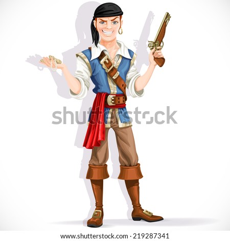 Brave pirate with pistol isolated on a white background Brave pirate with pistol isolated on a white background