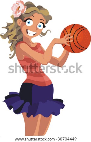 a cartoon girl playing basketball