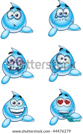 water drop cartoon. in love water drops smiles