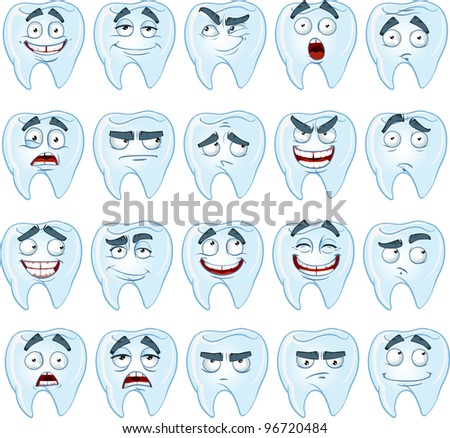 cute smile healthy teeth with different emotions