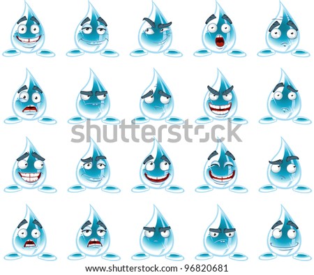 set of smiles water droplets with different emotions