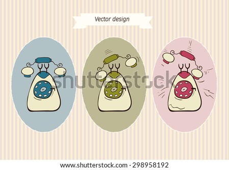 Phone calling, old technology, vector illustration, calm and ringing vintage cartoon phone.