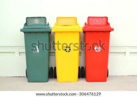 Color set garbage plastic bins.