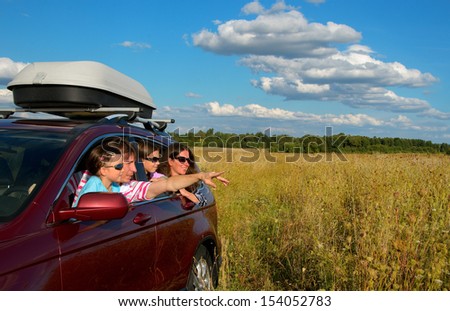 Car trip on family vacation, happy parents and kids travel and have fun, car insurance concept