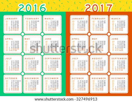 Calendar 2016, 2017 in English Calendar 2016, 2017 in English
