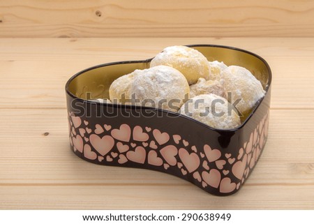 Homemade cookies in a tin box in the shape of a heart 5