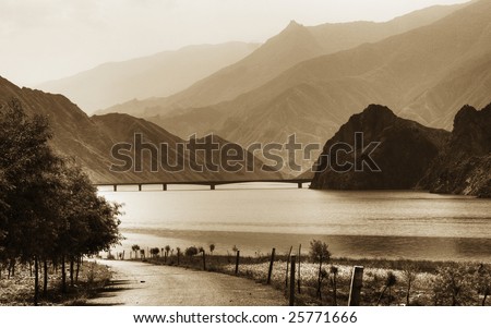 Bridge over the Yellow river by Huangnan Tibetan prefecture, Qinghai province, China