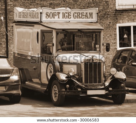 Old-fashioned ice cream truck in Cambridgeshire, England
