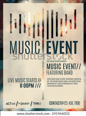 Abstract light effect flyer template layout for a live music event