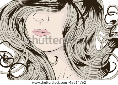 Girl With Curly Hair Drawing. curly hair. eps10 file