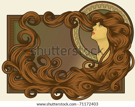 Art Nouveau styled woman's face with long detailed flowing hair ... Art Nouveau styled woman's face with long detailed flowing hair ...