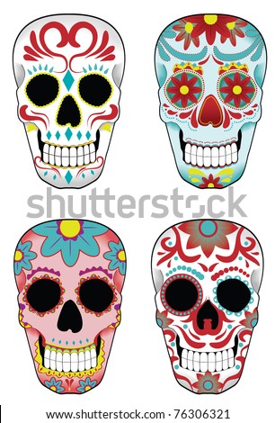 stock vector Collection of traditional mexican sugar skulls for the Day of 