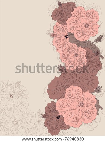stock vector Retro styled hand drawn Hibiscus flower page layout
