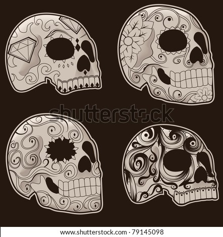 Skulls Tattoos on Collection Of Traditional Mexican Sugar Skulls For The Day Of The Dead