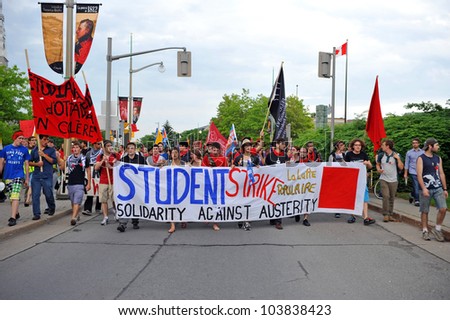 OTTAWA, CANADA - MAY 29: Student and union demonstrators marched through Ottawa just across from Quebec, as part of a rally to support the ongoing Quebec student protest May 29, 2012 in Ottawa Canada.