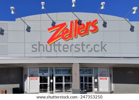 OTTAWA, CANADA - JAN 25, 2015: One of two remaining stores under Zellers banner serves as liquidation center for Hudson\'s Bay.  The chain closed in 2013 and had most of it sites taken over by Target.