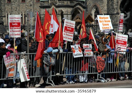 OTTAWA - APRIL 13:Canadian Tamils protest against the treatment of the Tamil people in Sri Lanka by the Sinhalese government and demand the Canadian government take action April 13, 2009 in Ottawa.
