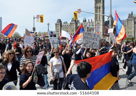 OTTAWA, CANADA - APRIL 24: Armenians across the world gather together to commemorate the Armenian Genocide of 1915.  This demonstration took place April 24, 2010 in Ottawa, Ontario.