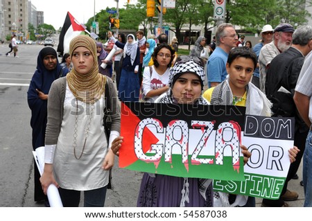 OTTAWA, CANADA - JUNE 5:  People gather to protest Israel after the recent attack of the Gaza flotilla, and Ottawa's stand regarding Israel.  Ottawa, Ontario June 5, 2010.