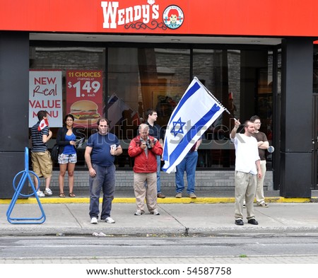 OTTAWA, CANADA - JUNE 5:  A few people gather to show support for Israel across the street from an anti-Israeli protest.  Ottawa, Ontario June 5, 2010.