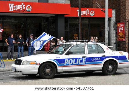 OTTAWA, CANADA - JUNE 5:  A few people gather to show support for Israel across the street from an anti-Israeli protest.  Ottawa, Ontario June 5, 2010.