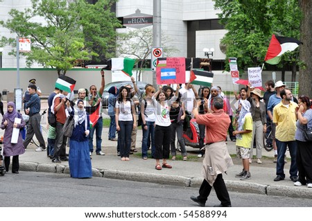 OTTAWA, CANADA - JUNE 5:  People gather to protest Israel after the recent attack of the Gaza flotilla, and Ottawa's stand regarding Israel.  Ottawa, Ontario June 5, 2010.