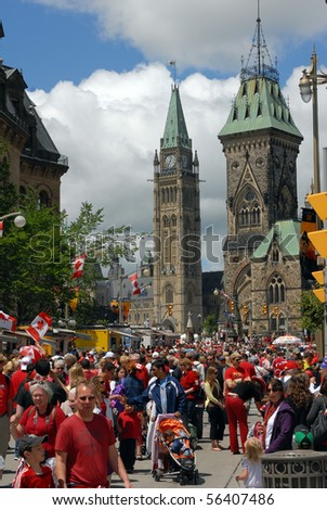 OTTAWA, CANADA - JULY 1:  It was estimated that more than 350,000 people crowded into the downtown area for Canada Day in Ottawa, Ontario, July 1, 2010.