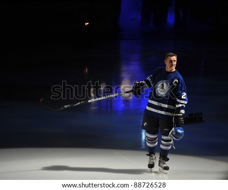 TORONTO, CANADA â NOV 13: Borje Salming, who paved the way for future Europeans in the NHL, is introduced at the Hockey Hall of Fame Legends Classic game on Nov 13, 2011 in Toronto, Canada.