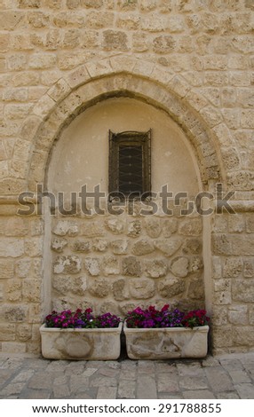 Ancient wall with window in Jaffa Israel