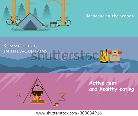 Kinds of active recreation and hiking food. Vector illustration