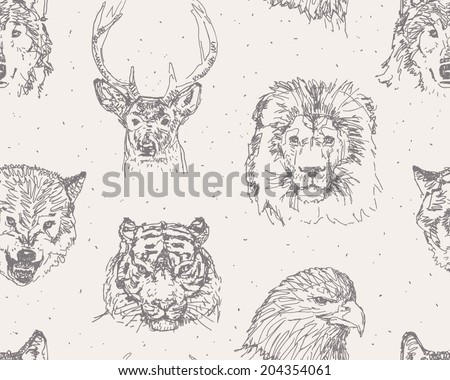 Animals heads drawings seamless pattern Animals heads drawings seamless pattern