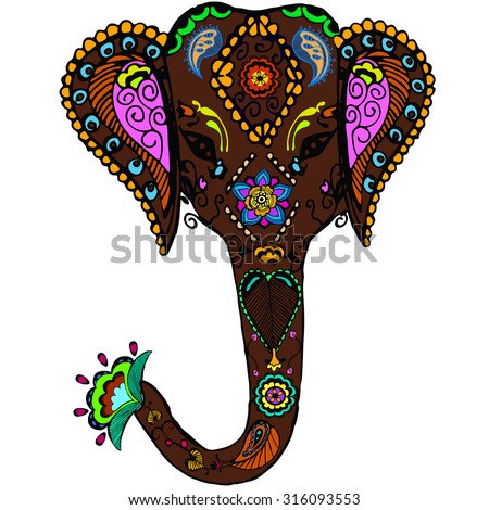 Vector Decorated Indian Elephant Color Sketch - 316093553 ...