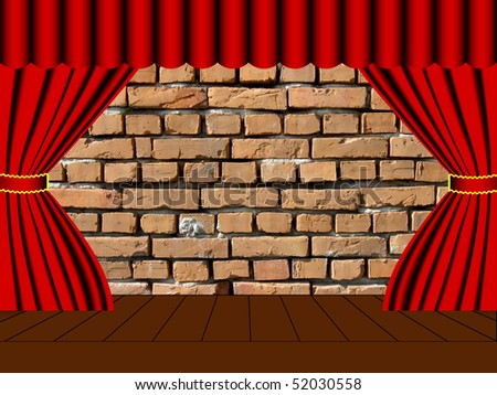 Brick wall behind the curtain