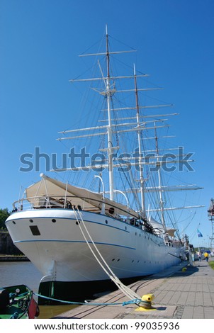 Stern view of beautiful ancient sailing ship