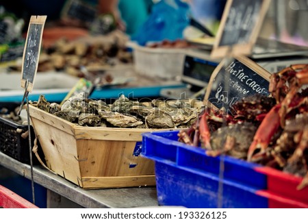 Oysters at a local Weekly Market in Brittany France