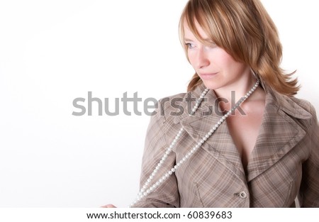 Sexy Lingerie  Middle Aged Women on Middle Aged Caucasian Woman With Pearl Necklace In Jacket Stock Photo