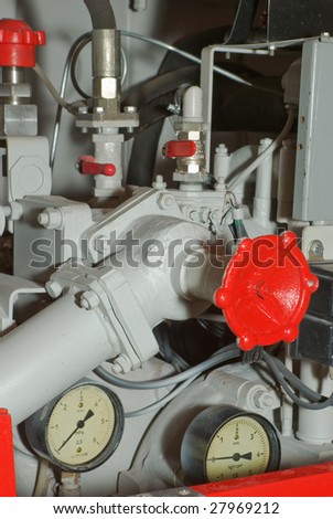 Complex pumping and valve controls on a pumper firetruck.