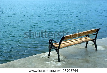 Bench on a mooring on the brink