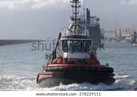 Genoa, Italy -  Circa February 2016: Malta tug boat in the port of Genoa.