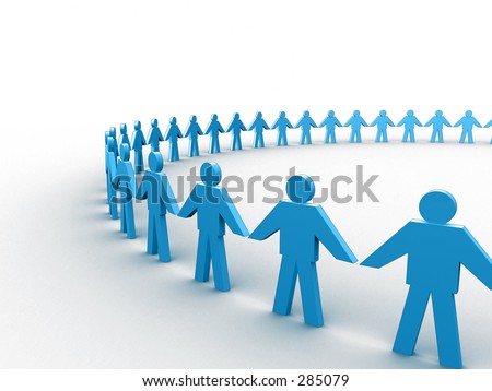 people holding hands in circle. 3d people holding hands in