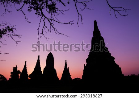 Silhouette of old temple during sunset