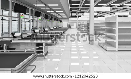 Supermarket cash registers. 3d illustration. Isolated on white