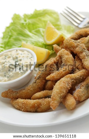 homemade fried fish fingers with tartar sauce