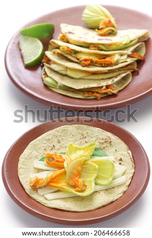 squash blossom quesadillas, Mexican food, quesadillas de flor de calabaza
