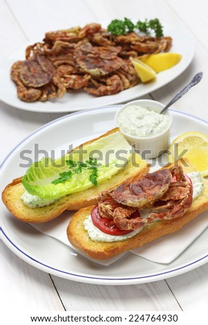 soft shell crab po boy, cajun style submarine sandwich