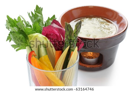 Bagna Cauda , italian warm party dip served with fresh vegetables