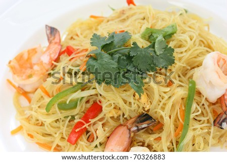 Singapore Noodle Picture on Singapore Style Stir Fried Rice Vermicelli Noodles Stock Photo